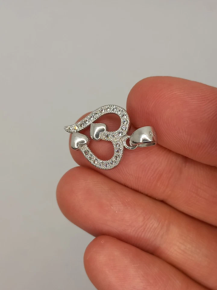 Vintage Silver 925 Charm Pendant Heart Zircons Women Gift Jewellry Charms - Immagine 4 di 4