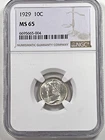 1929 Mercury Dime : NGC MS65