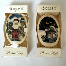 VTG Lasting Impressions 2 Bars SOAP ART Christmas Picture Soaps 3 Ounce