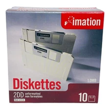 IMATION 1.0MB 2DD UNFORMATTED DISKETTES RED BOX 10 PACK NEW/UNUSED SURPLUS