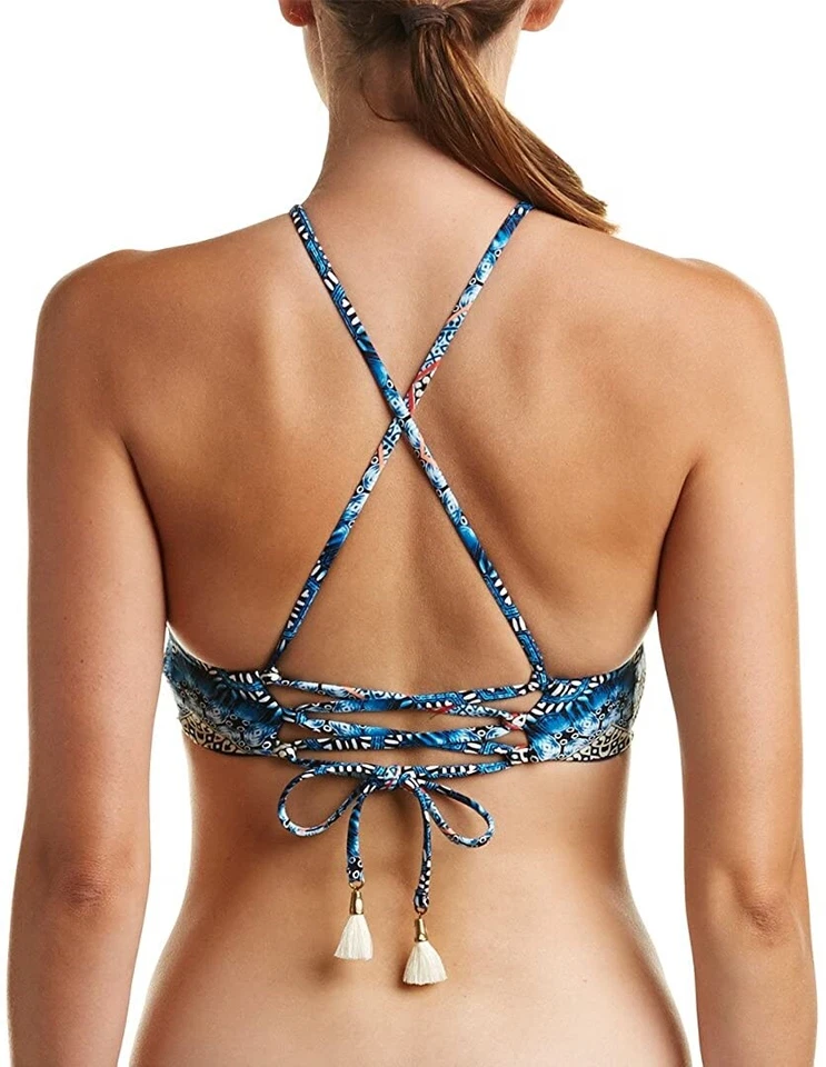 Top de bikini reversible cuello alto Chevron para mujer Lucky Brand 176971 talla L Foto 2 de 2