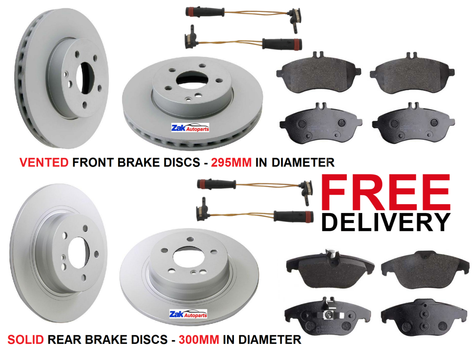 FOR MERCEDES C220 CDi (0713) FRONT & REAR BRAKE DISCS & PADS & SENSORS