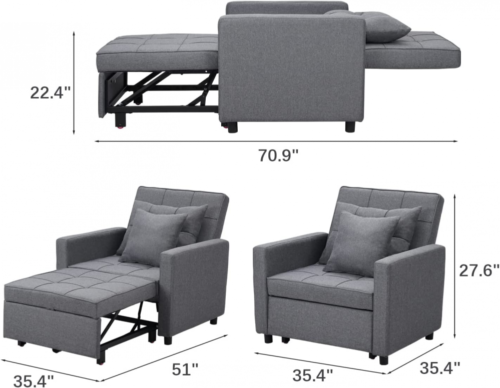 Erase Horizontal liar Saemoza Sofa Bed, 3 in 1 Convertible Chair, Multi-Function Folding Light  Gray | eBay
