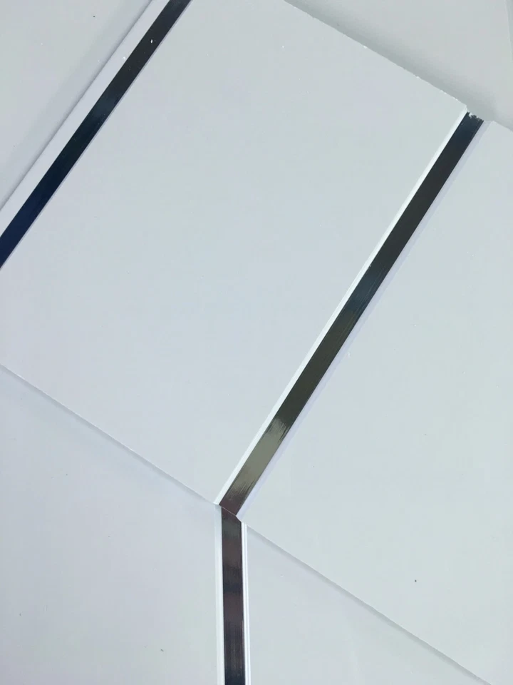 Gloss White With Chrome 8mm Ceiling Panels Cladding Bathroom Shower Wall Panels - Image 2 of 4