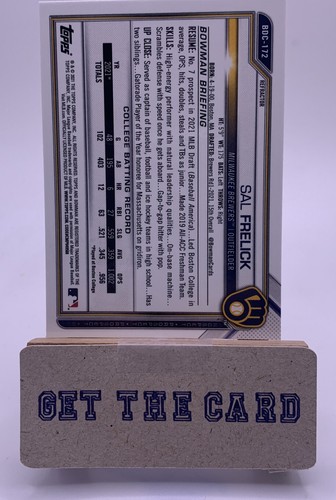 Sal Frelick 2021 1st Bowman Chrome Draft Refractor #BDC-172 Milwaukee Brewers  - Bild 2 von 2