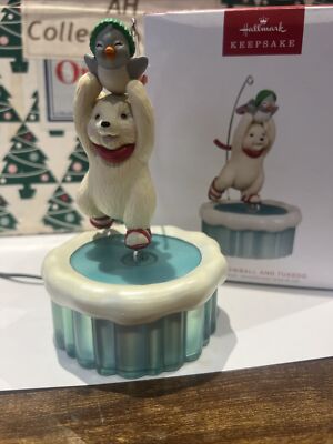 Schlittschuhlaufen Schneeball & Smoking magische Bewegung Weihnachten Punze Andenken Ornament neu im Karton