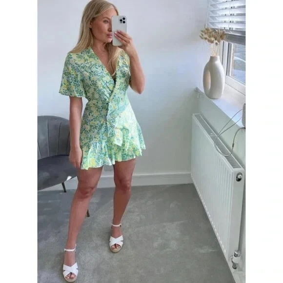 Mono Zara Mujer Multi Floral Envoltura Flor Cítrica Mameluco Skort 3226/652 M Foto 4 de 4