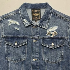 Von Dutch Originals Denim Trucker Jacket Flying Eyeball Jacket Men’s Sz XL Blue 