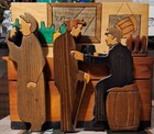 PUCKANE CRAFTS IRELAND HAND CARVED WOODEN MEN PUB SCENE PICTURE. Signed Piece. — photo 1