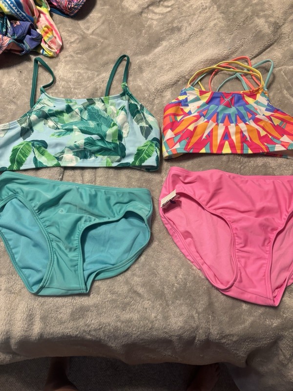 Girls Tropical & Geometric Bikini Top and Bottom Set