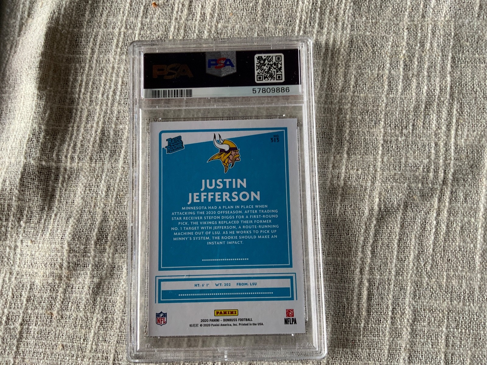 2020 Panini Donruss #313 Justin Jefferson PSA 10 view 2