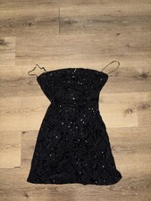 Black Sequin Lace Spaghetti Strap Mini Dress Size S