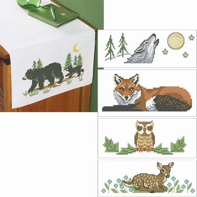 Herrschners  Wildlife Wonder Dresser Scarf Set Stamped Cross-Stitch