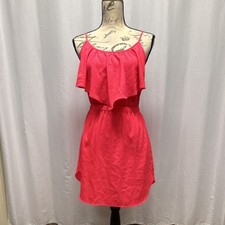 American Eagle Hot Pink Polyester Chiffon Ruffle Short Dress Pockets Size Small