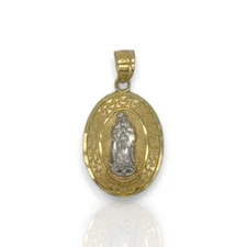 Virgin Guadalupe Two Tone Pendant - 10K Yellow Gold