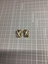 Vintage Christian Dior Clip Gold Tone Earrings - Crescent Shape  Clear Stones