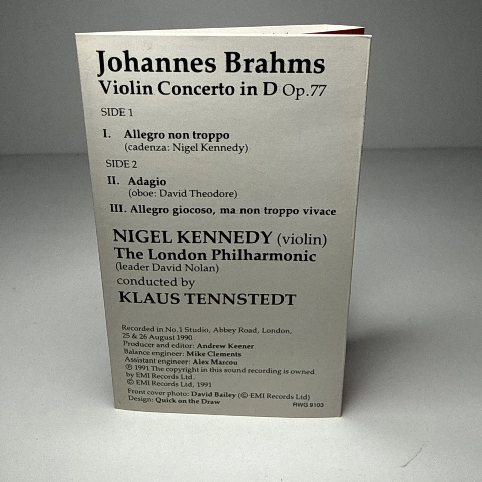 NIGEL KENNEDY: BRAHMS VIOLIN CONCERTO CASSETTE - SUPER CONDITION - Image 2 of 4