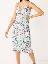 Nine West Women’s L Multi Floral Strappy Wrap Midi Dress Tie Hip Vacay Party EUC