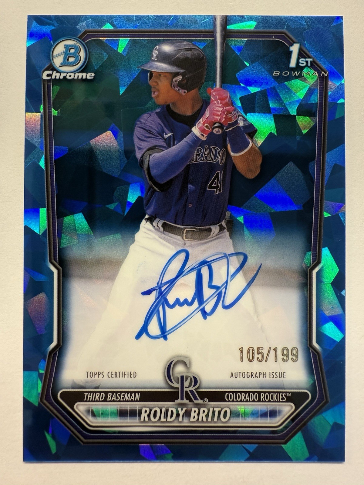 2026 Bowman Chrome Sapphire Roldy Brito Auto #/199 On Card Rockies 1st Rookie RC