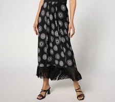 Women with Control Attitudes by Renee Petite Como Jersey Fringe Sarong Skirt Med