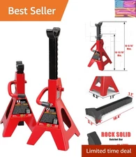 2 Ton Professional Car Jack Stands - Adjustable 10.81" to 16.5" Height - Red