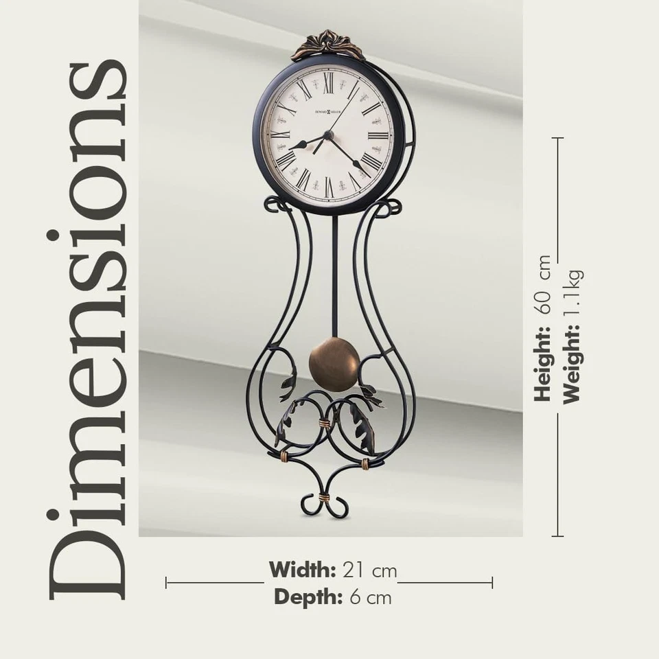 Howard Miller Paulina Wall Clock, Gray Finishes with Golden Pendulum & Quartz Mo - Image 4 of 4