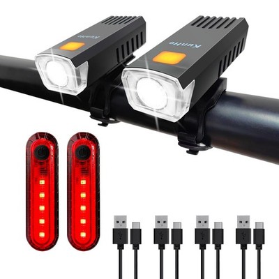 KunHe 4 Pack USB-C Rechargeable Bike Lights Head for 2 Set, Black