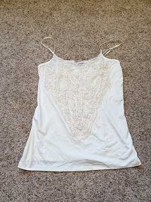 Boutique Essentials Strap Tank Top Cream White Fairy Boho Lace Women's Large