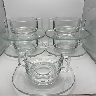 Set 5 Joe Colombo Arno Italy Glass Teacup Coffee Cups & Saucers Plates Modernist