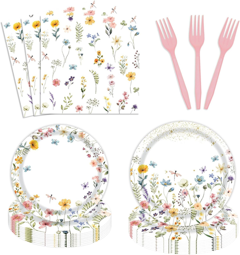 96 Pcs Wildflower Party Supplies Paper Plates and Napkins Disposable ...