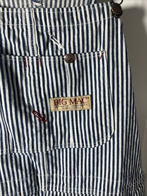 Vintage Big Mac Square Bak Denim Hickory Striped Bib Overalls 70s