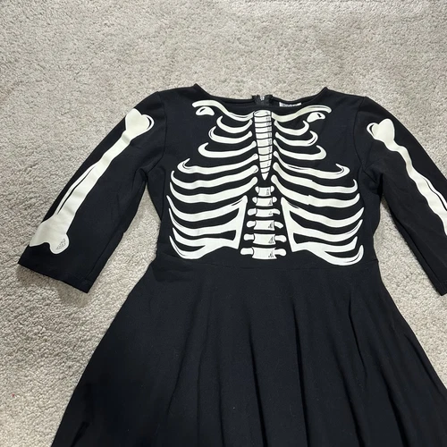 Unique Vintage Glow In The Dark Skeleton Halloween Dress Women’s M A Line Swing - Picture 2 of 12
