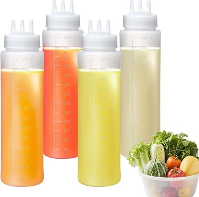 4PCS Squeeze Bottle with 3-Hole Nozzle, 650ml/23oz Condiment Squeeze Bottle for