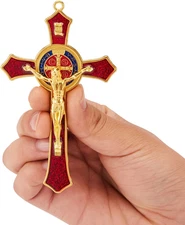 St Benedict Crucifix Red,Crucifix Wall Cross For Catholic Decor,Medalla De San B