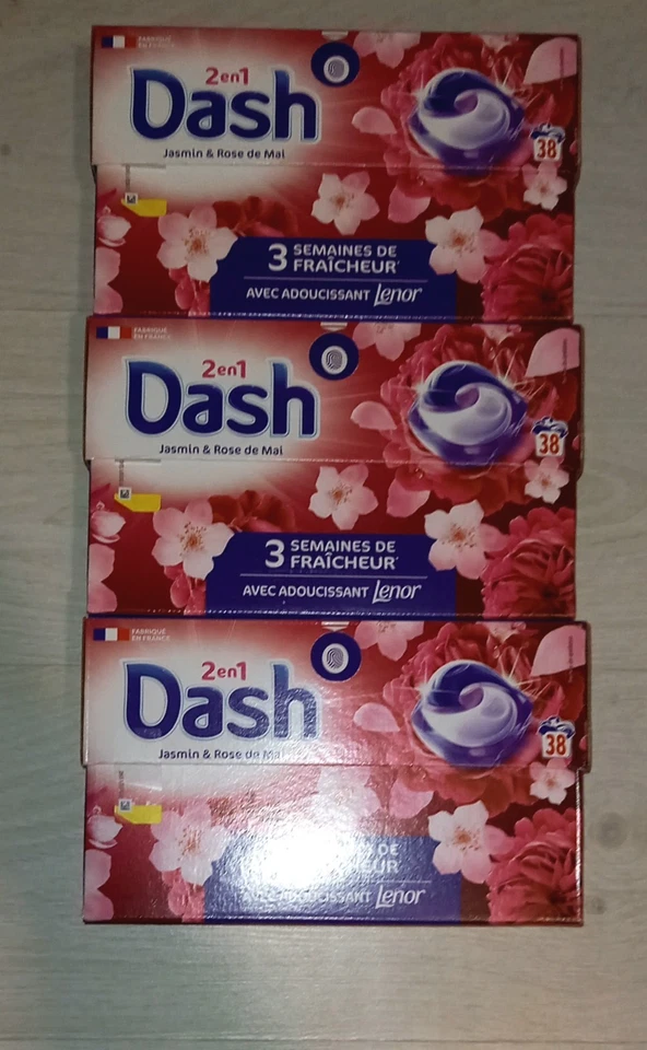 114 capsules de lessive DASH - 2 en 1 - Jasmin Rose de Mai - Neuves (3x38) - Photo 1/1