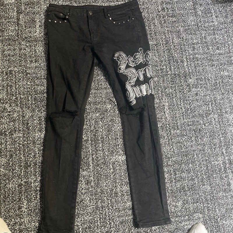 Desinger Drugz Juckiez Black Denim Skinny Slim Fit Jeans 34 original price 180