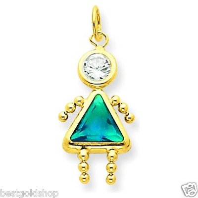 Birthstone Baby Girl CZ Cubic Zirconia Charm Pendant 14K Yellow Gold ALL MONTHS!