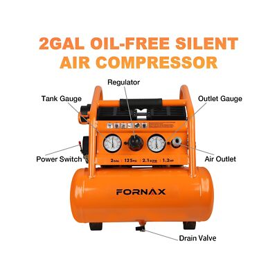 FORNAX Air Compressor Portable 2 Gallon, 1.2 HP 2.1 SCFM@ 90 PSI