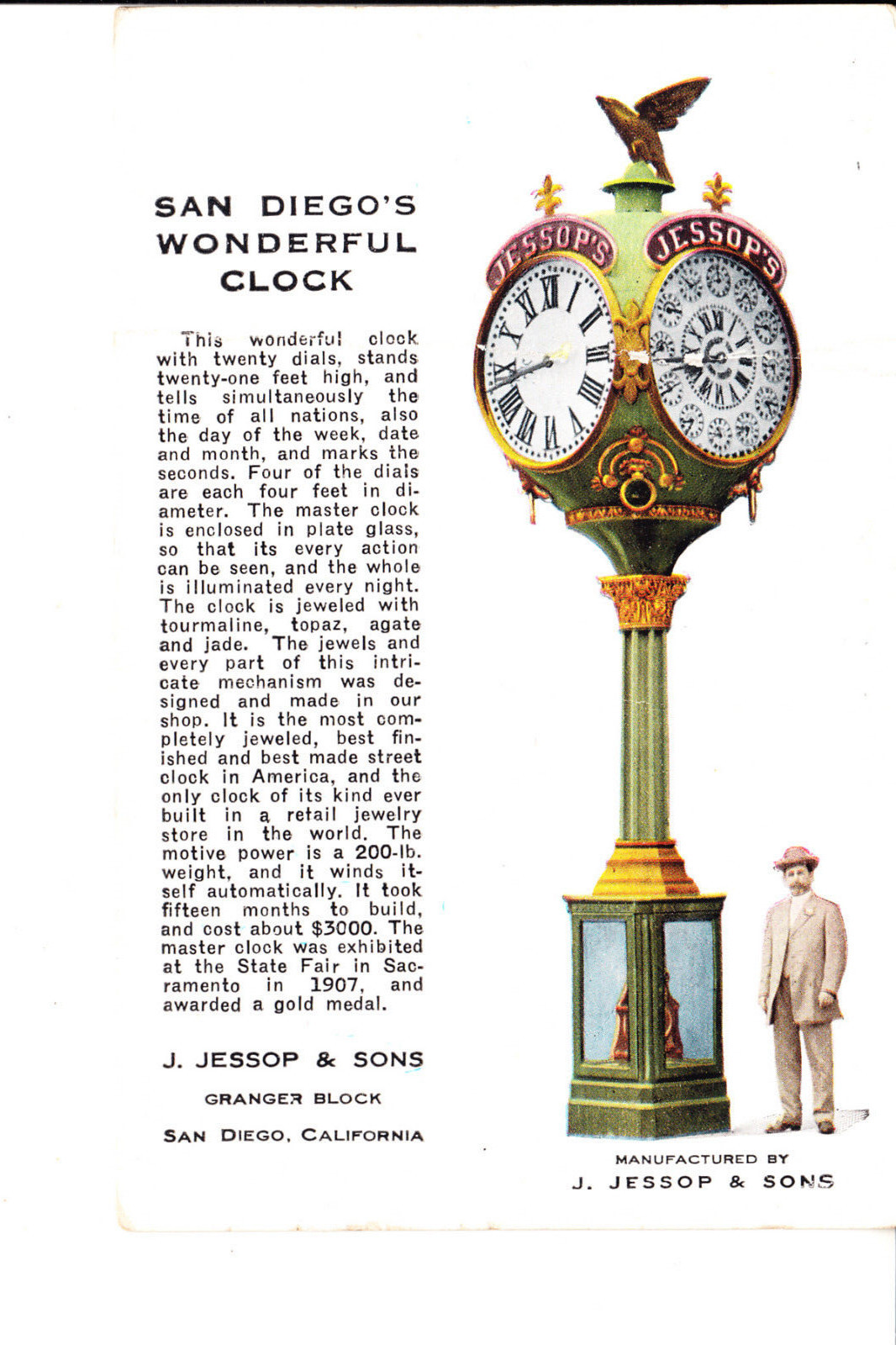 San Diego, CA Jessop's Street Clock @ 1910 | eBay