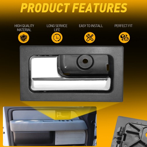 For Ford F-150 Inside Door Handle Silver Black Housing Chrome Driver Lever Side - Picture 3 of 11