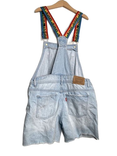 Levi's Rainbow Logo Straps Cotton Denim Shortalls Overall Shorts Girls Size 10 - Picture 2 of 12