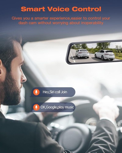 TOGUARD Mirror 4K Dash Cam Front and Rear Dual 10" Car DVR Camera Voice Control - Picture 3 of 7