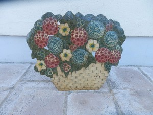 Plaque en tôle émaiilée bouquet de fleurs