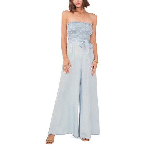 Vince Camuto Womens Blue Smocked Wide Leg Strapless Jumpsuit S BHFO 9020