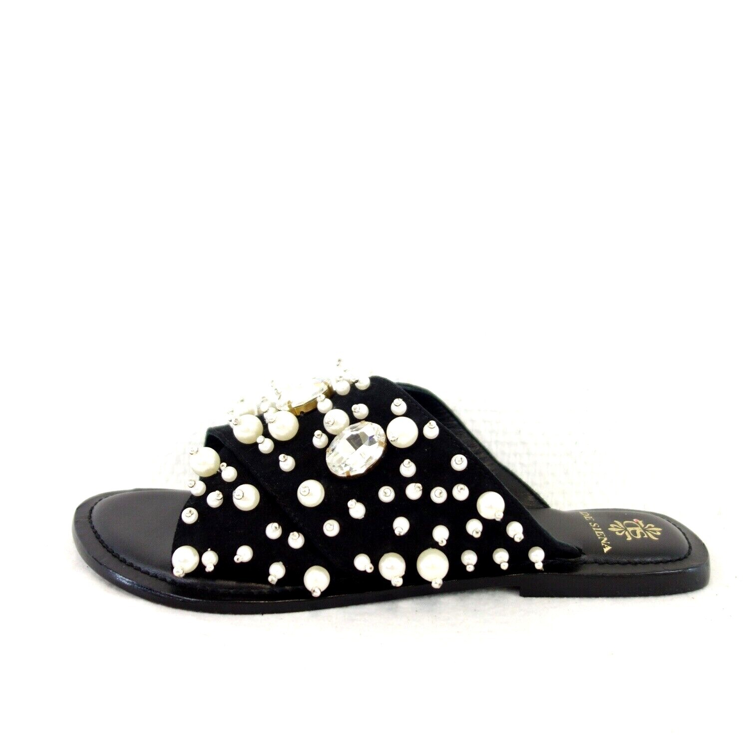 Сандаловые туфли Schuhe Schwarz DE SIENA Damen Sommer Flache, женские туфли Perlen 36 Neu