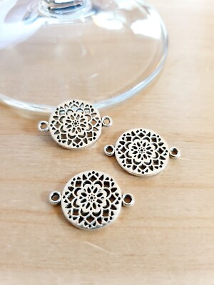 5 x Wunderschöne Mandala Verbinder Schmuckherstellung Basteln Deko Charms Silber