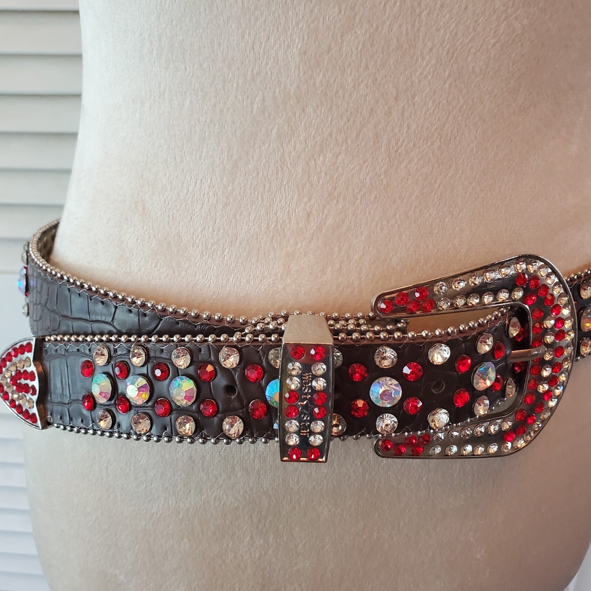 West Star Texas Leather Womens Brown W/Red & Crystal 