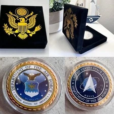 UNITED STATES SPACE FORCE DEPARTMENT OF THE AIR FORCE CHALLENGE COIN with case