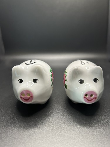 Vintage Ceramic Floral Pigs Salt Pepper Shakers - Picture 2 of 7