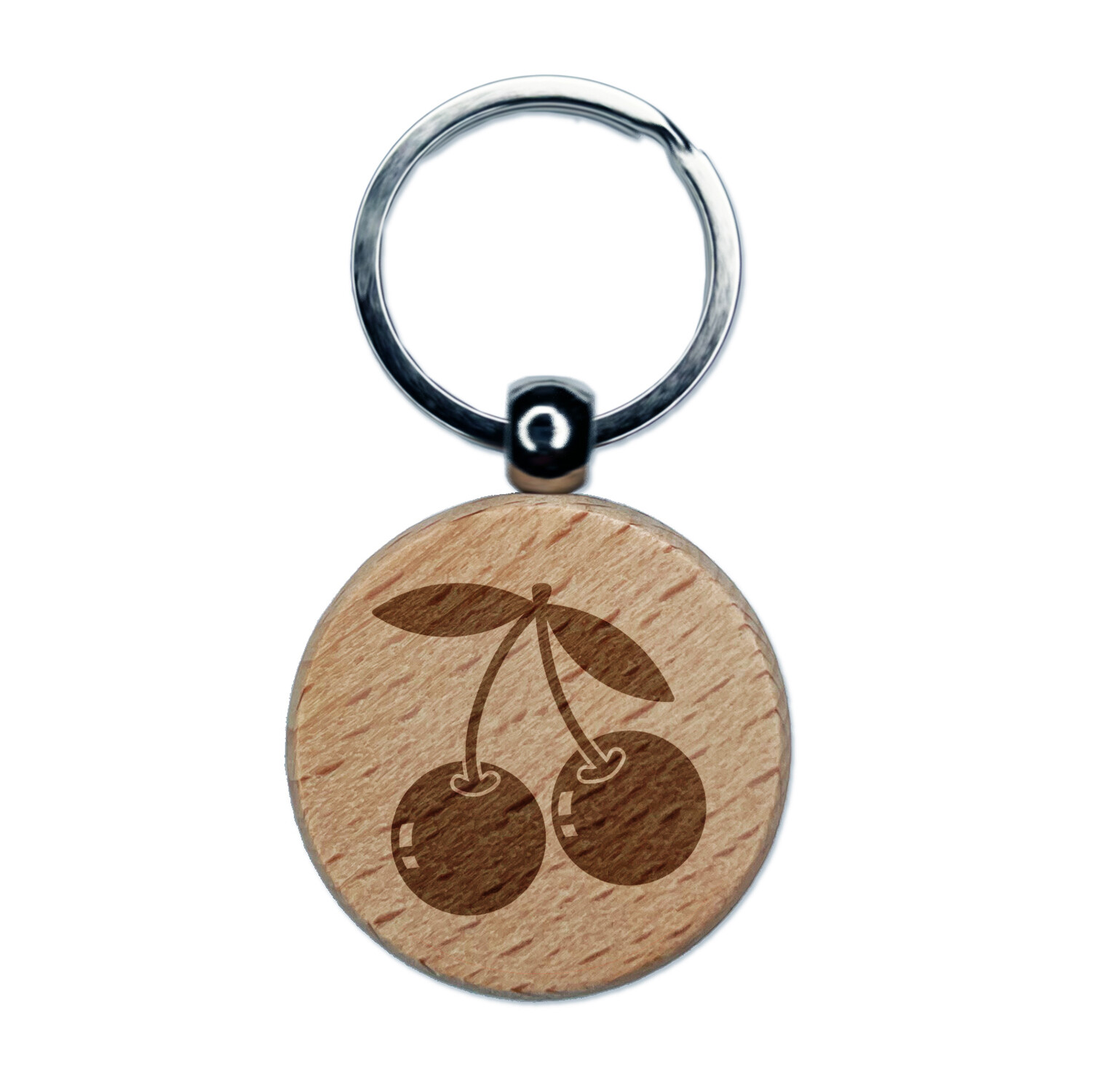 Pair of Cherries on Stem Cherry Fruit Engraved Wood Round Keychain Tag Charm